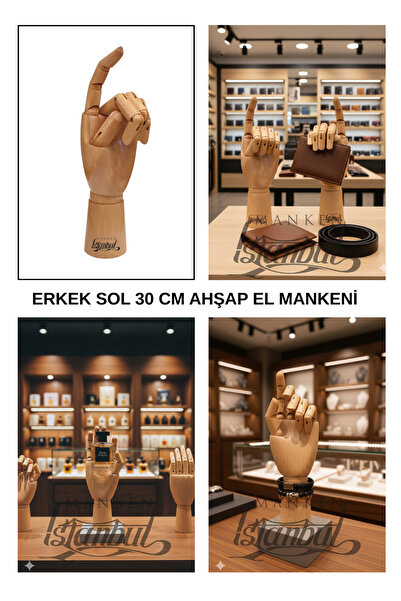 Manken İstanbul 30 Cm Erkek Sol Vernik Rengi Ahşap El - Dekoratif ve Eskiz Ça...
