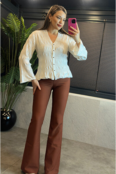 MİR STORE سترة تريكو بأكمام فضفاضة من القماش الأبيض ذو الملمس المميز