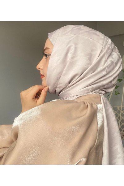 MİNELEŞARP34 Mineleşarp Crow's Feet Pattern Cream-Colored Jacquard Shawl Does Not Slip