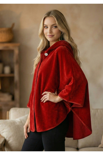 Exve Exclusive Red Warm Anti-Pilling Fleece Hooded Unisex Outdoor Camper Ponc...