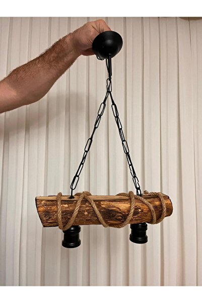 ŞEN AHŞAP AVİZE TASARIM Ahşap Eskitme halatli 2 li Avize