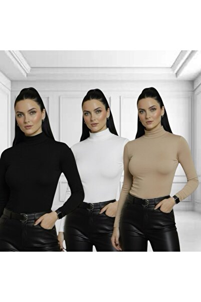 misbela Women's Long Sleeve Turtleneck Bodysuit 3-Piece Set Kommbinllleee