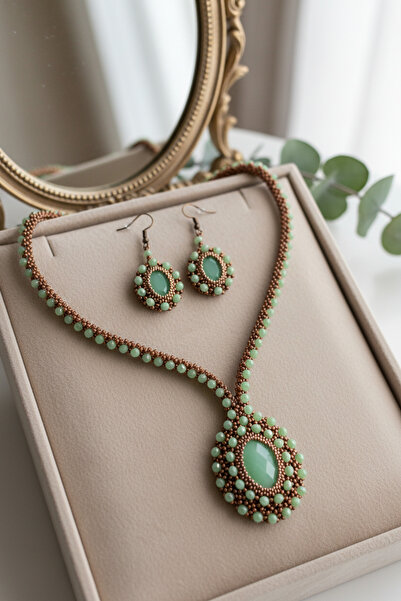 Her Touch Özel Tasarım El Yapımı Kristalli Rivoli Taşlı Kadın Kolye ve Küpe Seti