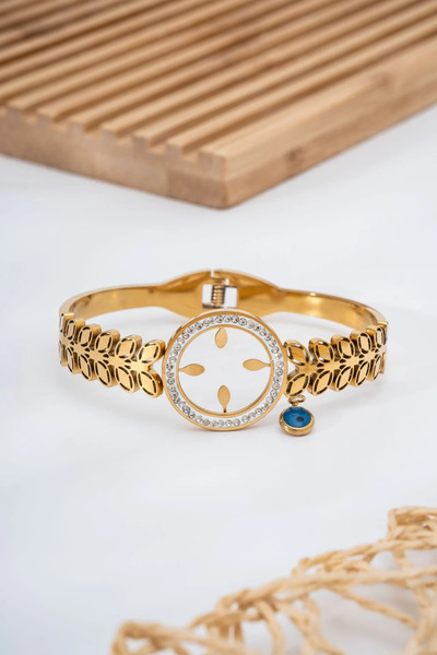 Yz Ticaret Çelik Zeytin Yaprağı Model Çeyrek Takılan Gold Bileklik