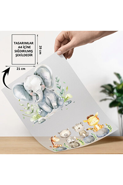 konpro Ütü ile Yama Baskı A4 Transfer Kağıdı 7026 Sevimli Fil ve Hayvan Yavru...