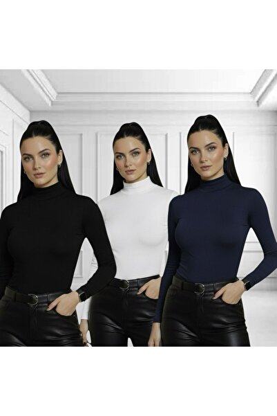 misbela Women's Long Sleeve Turtleneck Bodysuit 3-Piece Set Kommbinllleee