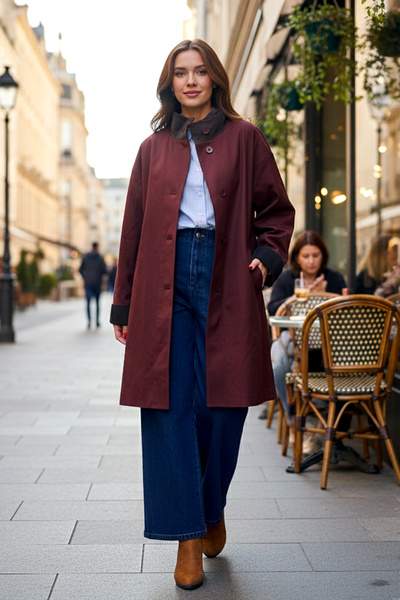 Lale Butik Buttoned Front Collar Velvet Detail Cap Jacket 16745 Claret Red