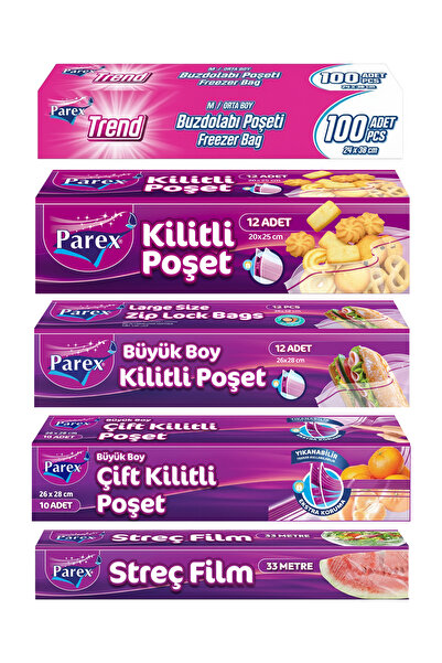 Parex Farklı Ebatlarda Kilitli Buzdolabı Poşeti ve Streç Film Paketi