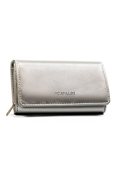 4U Cavaldi Large silver wallet for women made of eco-leather with an outside ...