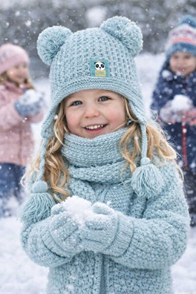 Kitti Double Pom-Pom, Non-Shedding Fleece-Lined Girls' Scarf, Beanie, Gloves Set