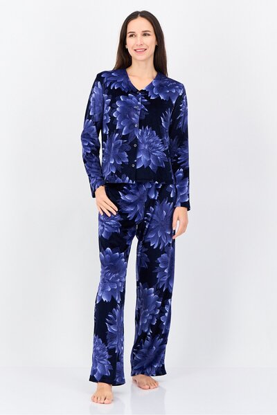 Gloria Vanderbilt طقم بيجاما نسائي مكون من قطعتين بأكمام طويلة وطبعة زهور، مت...