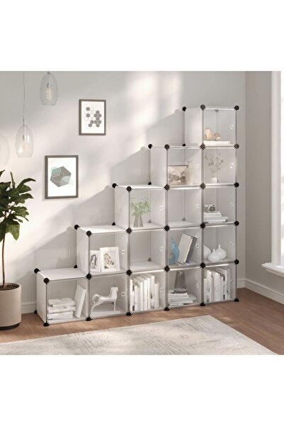 vidaxl منظم مكعبات تخزين مع 15 مكعبًا وأبوابًا من مادة البولي بروبيلين الشفافة