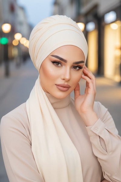 Aişe tesettür Krem Atkılı Bone