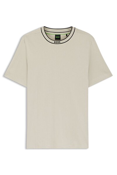 BOSS Men's Logo Round Neck 100% Cotton Short Sleeve Beige T-Shirt 50554862-272