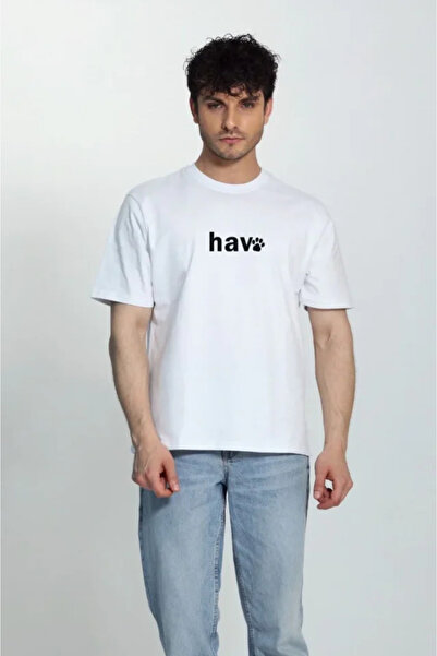 JANES Men's Crew Neck Short Sleeve Hav Printed T-Shirt - White