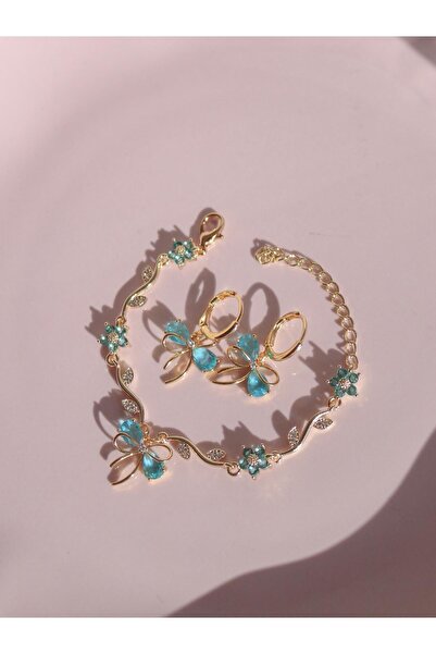 Reorah Collection Ribbon Garden Bracelet, Earring Set Blue