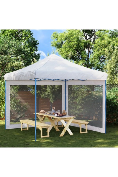 vidaxl جدار جانبي لخيمة الحفلات، قطعتان، شبك أبيض وأسود