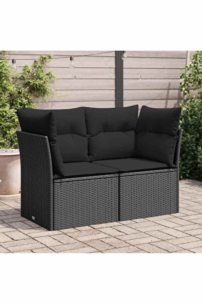 vidaxl أريكة حديقة مع وسائد، مقعدين، لون أسود، مصنوعة من البولي راتان