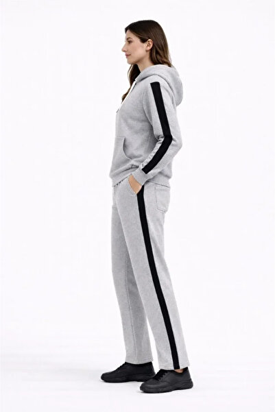 JANES Women's Side Stripe Tracksuit Set Hooded Sweatshirt with Cuffed Legs, O...