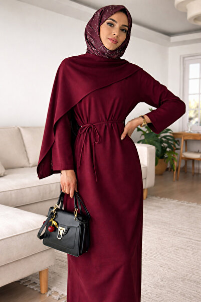 lumuteks Burgundy Shawl Collar Dress