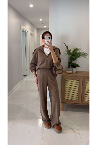 BİRCANÇİL Heros Camel Zipper Detailed Knitwear Set