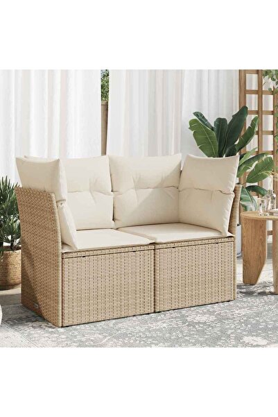 vidaxl Garden Sofa with Cushions 2-Seater Beige Poly Rattan