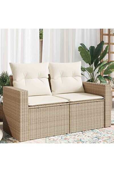 vidaxl Garden Sofa with Cushions 2-Seater Beige Poly Rattan