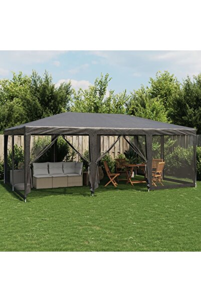 vidaxl Party Tent with 10 Mesh Sidewalls Anthracite 6x4 m HDPE