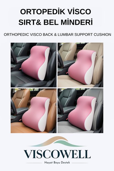 ViscoWell Visco Lumbar Support Visco Cushion Back Lumbar Pain Pillow Orthopedic Cushion Pink