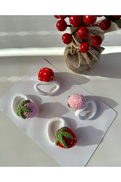 livadesign7 Hair Clip Special Strawberry Design Handmade Set of 4 Rubber Clips