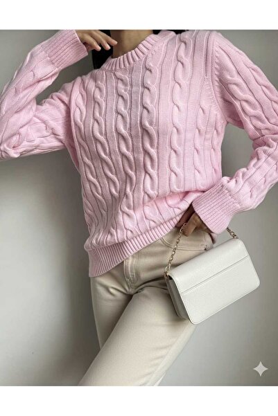 MODA İSTAN saç örgü desenli yumuşak dokulu kadin triko kazak