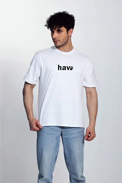 Turega Style Men's Crew Neck Short Sleeve Hav Printed T-Shirt - White