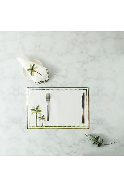 Lifestyle طقم مفارش طاولة مطرزة بنقشة أشجار النخيل، 4 قطع - 30 × 45 سم