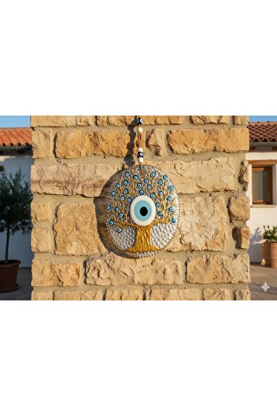 El Yapımı Hayat Ağacı Desenli Cam Nazar Boncuğu Duvar Süsü