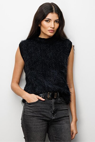 Mixray 7005 Women's Long Bearded Sweater Black