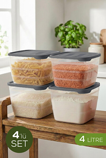 Vienev Set of 4 4 Lt Square Storage Containers Anthracite - Kitchen and Refri...