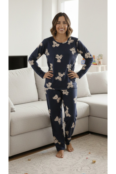 QUBERZ Γυναικείο σετ πιτζάμες από βαμβακερό σχέδιο αρκουδάκι - Άνετο σετ με κ...