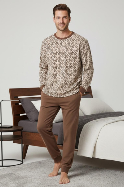 İPEKTENİM Desenli Manşetli Cepli Erkek Eşofman/Pijama Takımı