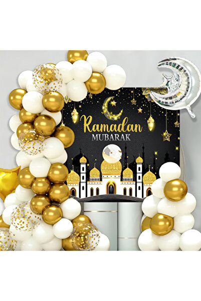 Toybox Ramadan Mubarak Theme Gold White Decor Islamic Party Balloon Decoratio...