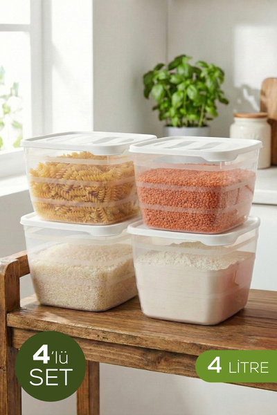 Vienev Set de 4 recipiente pătrate de depozitare de 4 litri alb - Organizator...