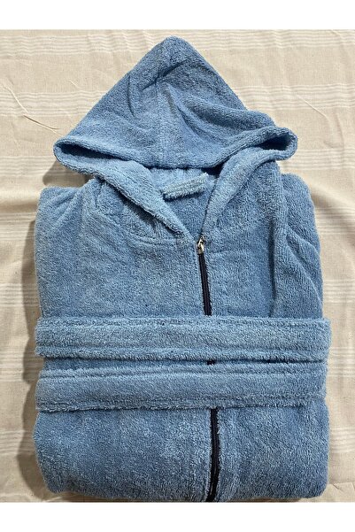 TUENSU Fermuarlı kapşonlu bornoz yumuşak dokulu pratik kullanım