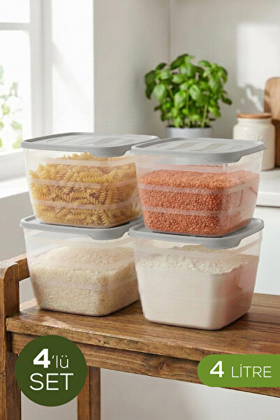 Vienev Set of 4 4 Lt Square Storage Containers Gray - Kitchen and Refrigerato...