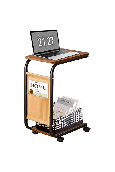 VOGMAX C-Shaped Mobile Side Table for Couch,End Table with Storage Pocket and...