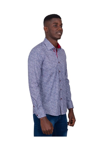MAKROM Slim Fit Red Contrast Detailed Micro Floral Stretch Fabric Cotton Shirt