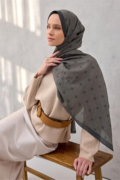 Silk Home Olinda Şal Monogram Desen Haki 75*195