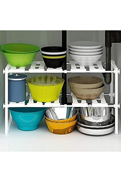 Yuwell YU WELL 2 Tiers Expandable Under Sink Storage Shelf Rack Adjustable Storage Shelving Unit Cabinet Or