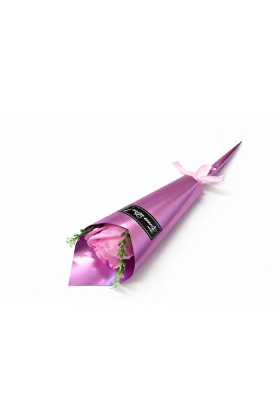 OEM Bouquet with 1 pale pink soap rose, elegant gift wrapping, 33x8cm