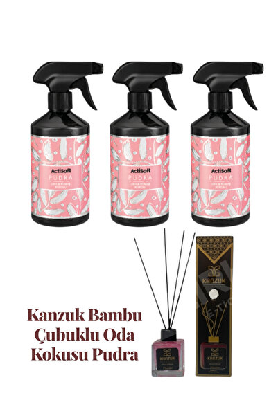 KMS HOME Actisoft Pudra Oda & Kumaş Kokusu 500 ml x 3 Adet + Pudra Kanzuk Bam...