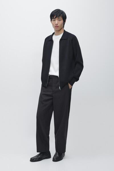 Massimo Dutti Fermuarlı pamuk karışımlı triko hırka