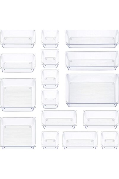 Pomefar 16 Pcs Clear Drawer Organizers Trays Set，Large CapacityDividers Vanit...